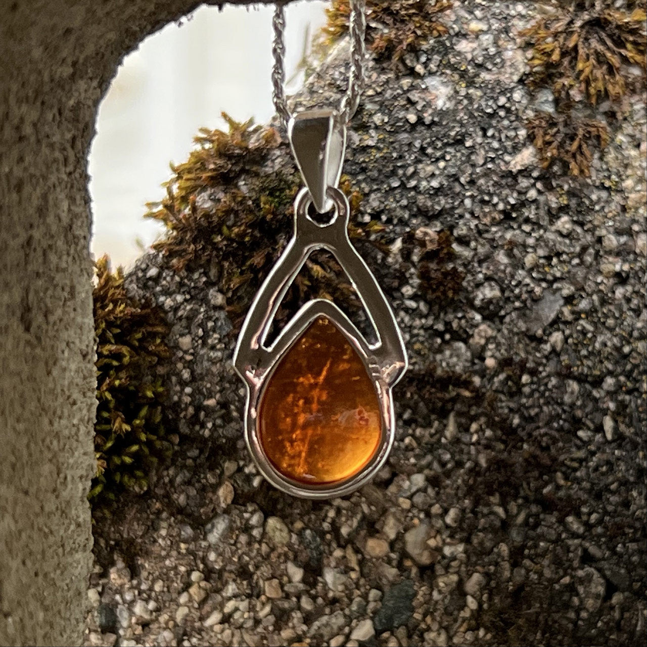 Hessonite Garnet Wishbone Pendant Sterling Silver