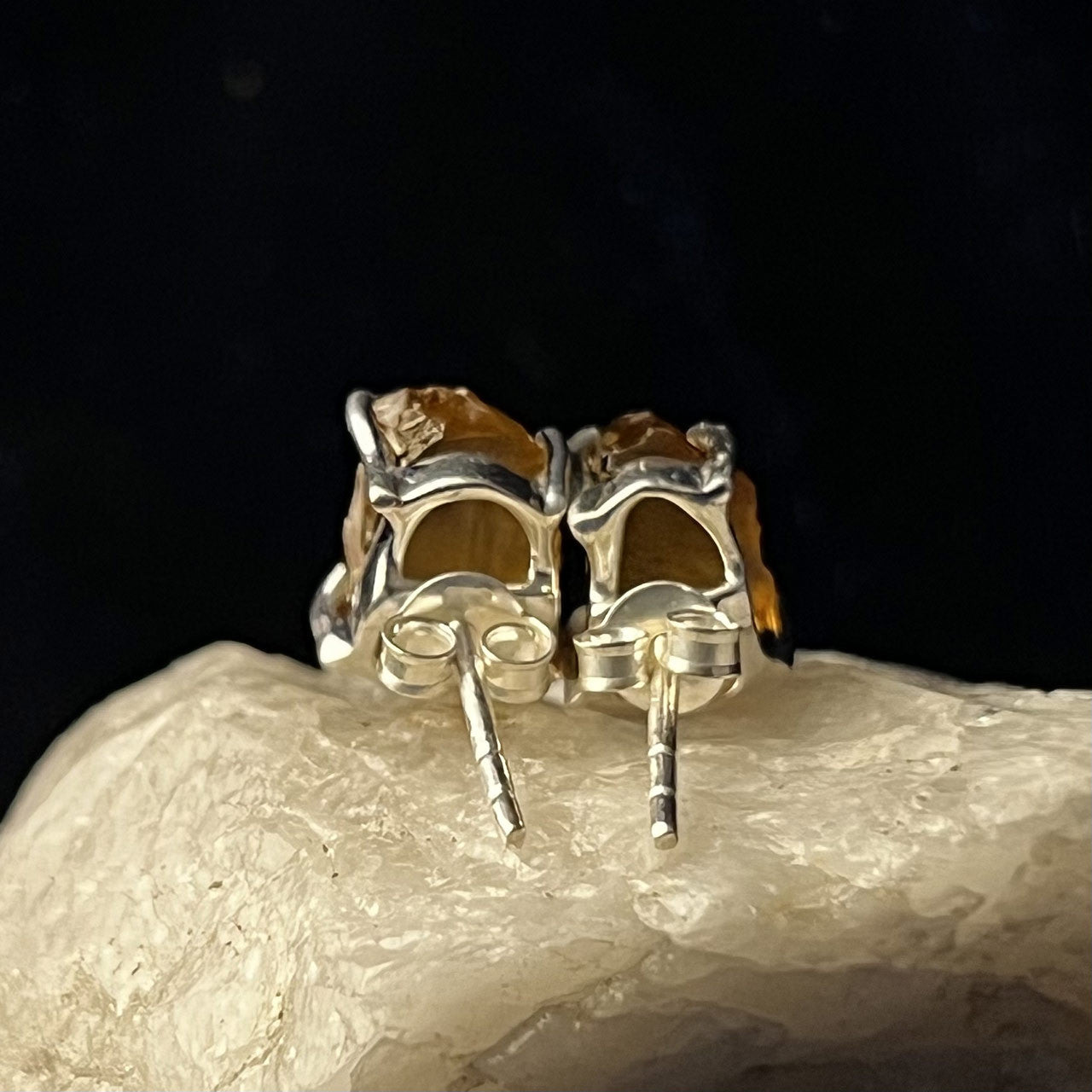 Cognac Quartz Stud Sterling Silver