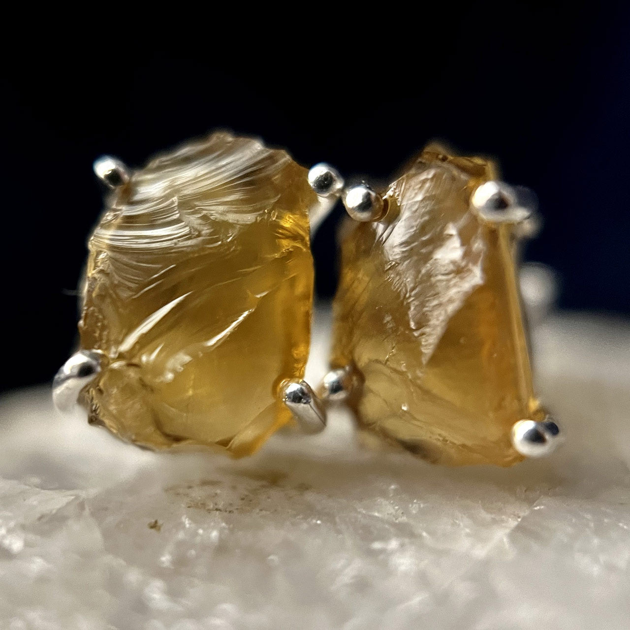 Cognac Quartz Stud Sterling Silver