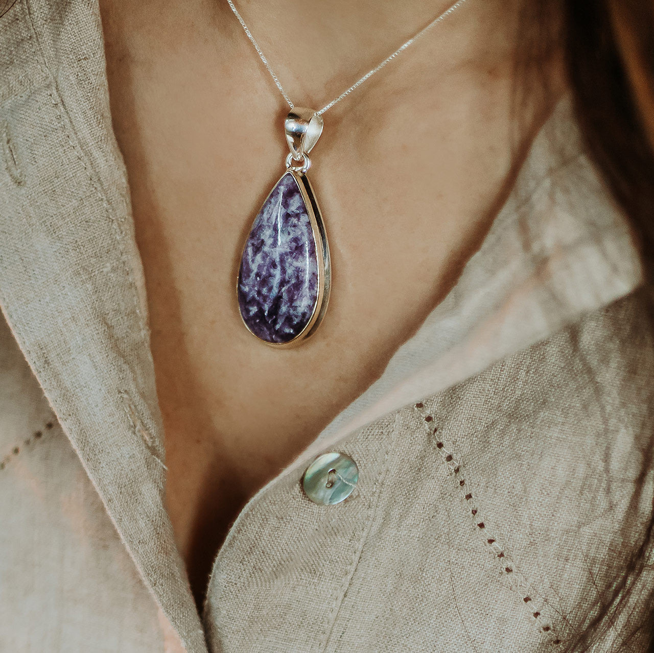 Lepidolite Pendant Sterling Silver