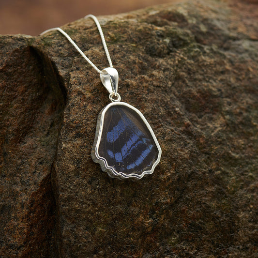 Mexican Blue Wing Fine Silver Pendant