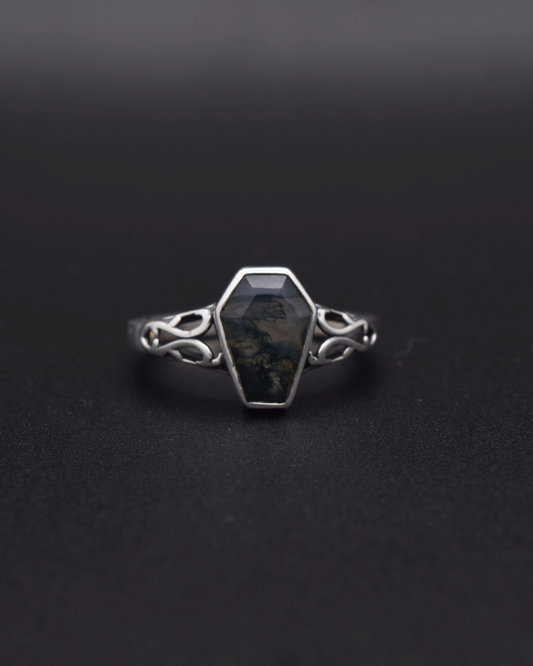 Silvaria Moss Agate Coffin Ring