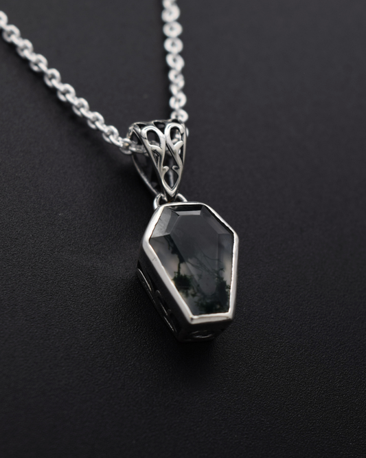 Silvaria Moss Agate Coffin Necklace
