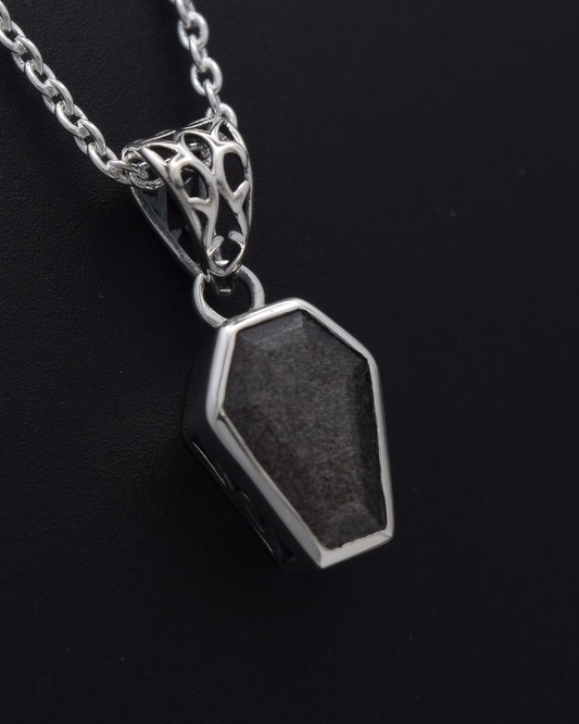 Silvaria Silver Obsidian Coffin Necklace