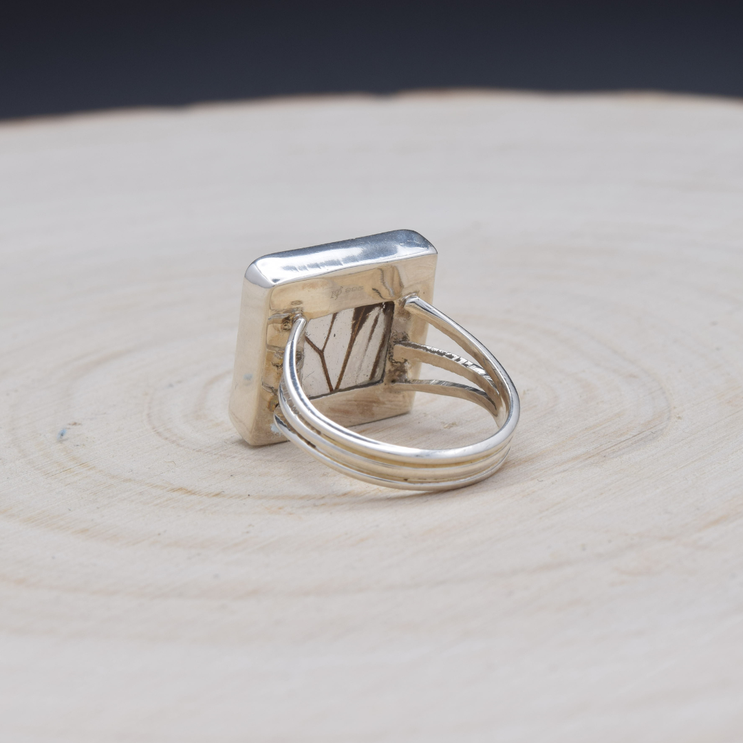 Glassy Tiger Square Fine Silver Ring