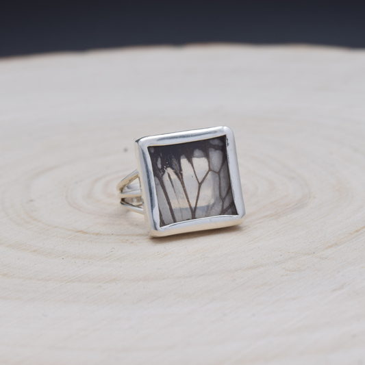 Glassy Tiger Square Fine Silver Ring