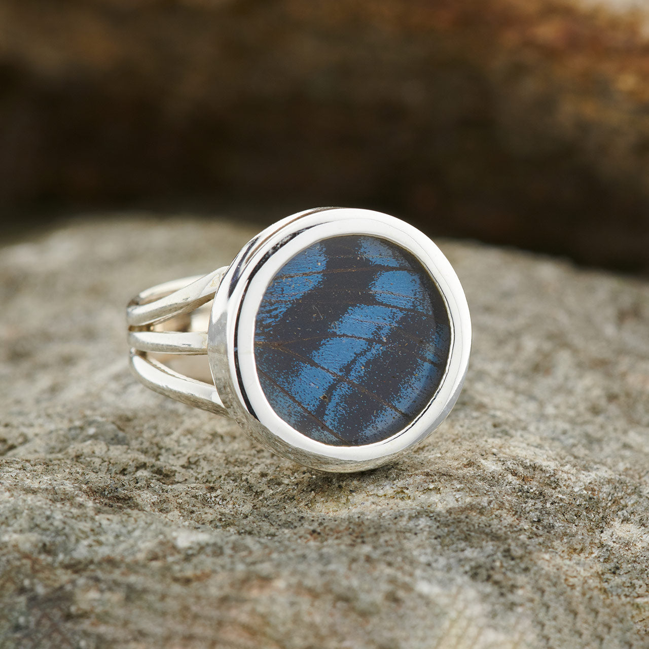 Mexican Bluewing Fine Silver Circle Ring