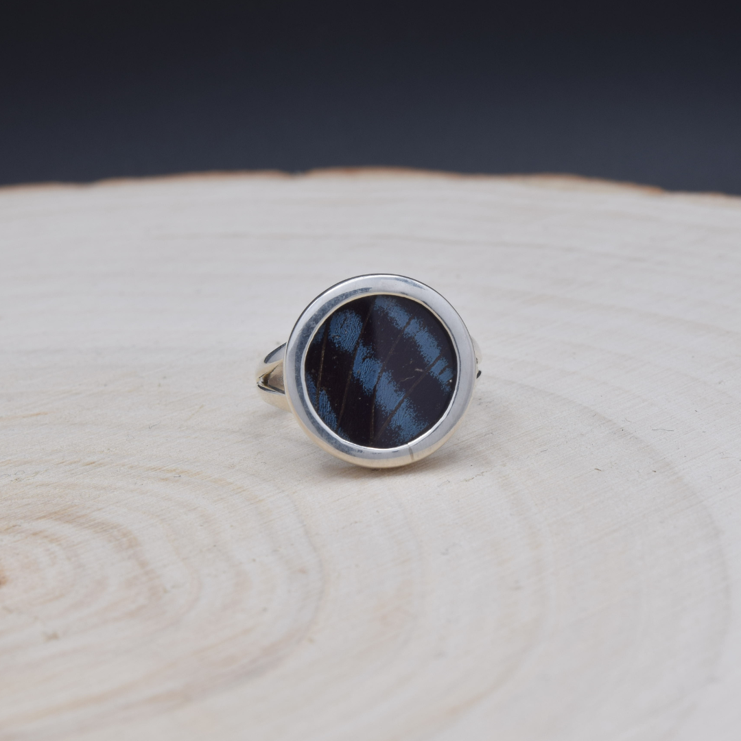 Mexican Bluewing Fine Silver Circle Ring
