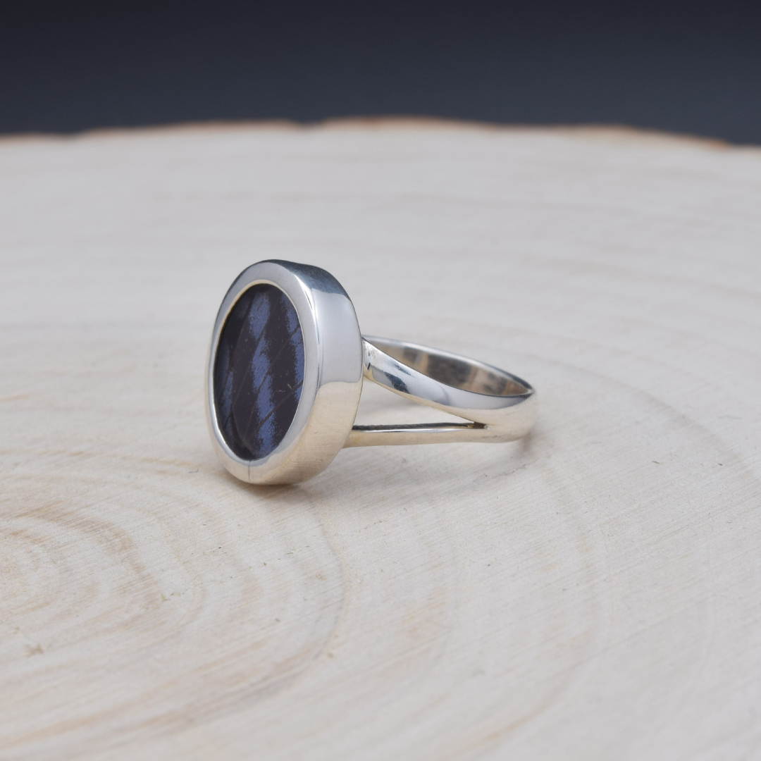 Mexican Bluewing Fine Silver Circle Ring
