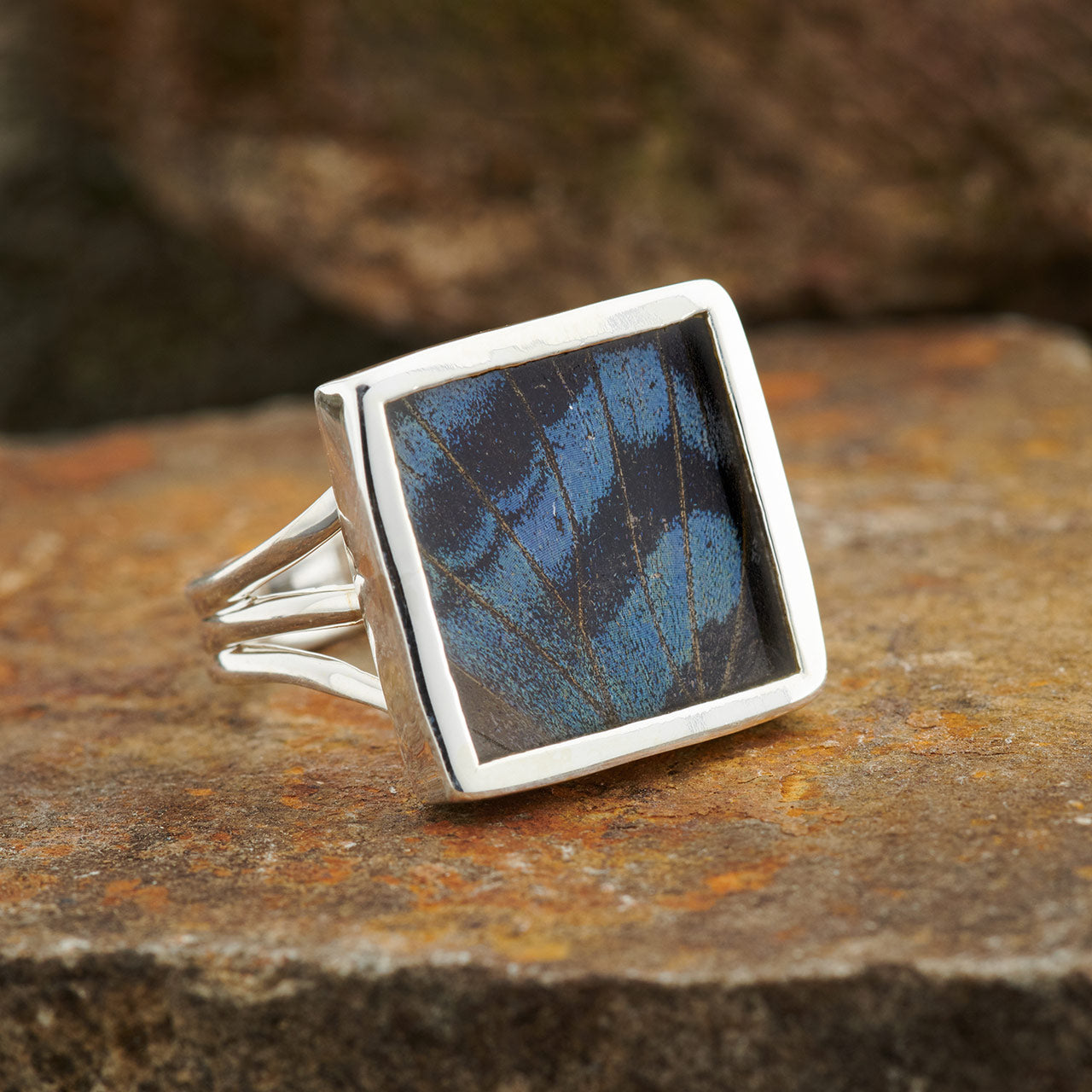 Mexican Bluewing Fine Silver Square Ring