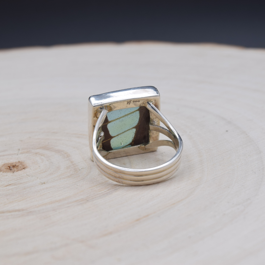 Common Bluebottle Fine Silver Square Ring