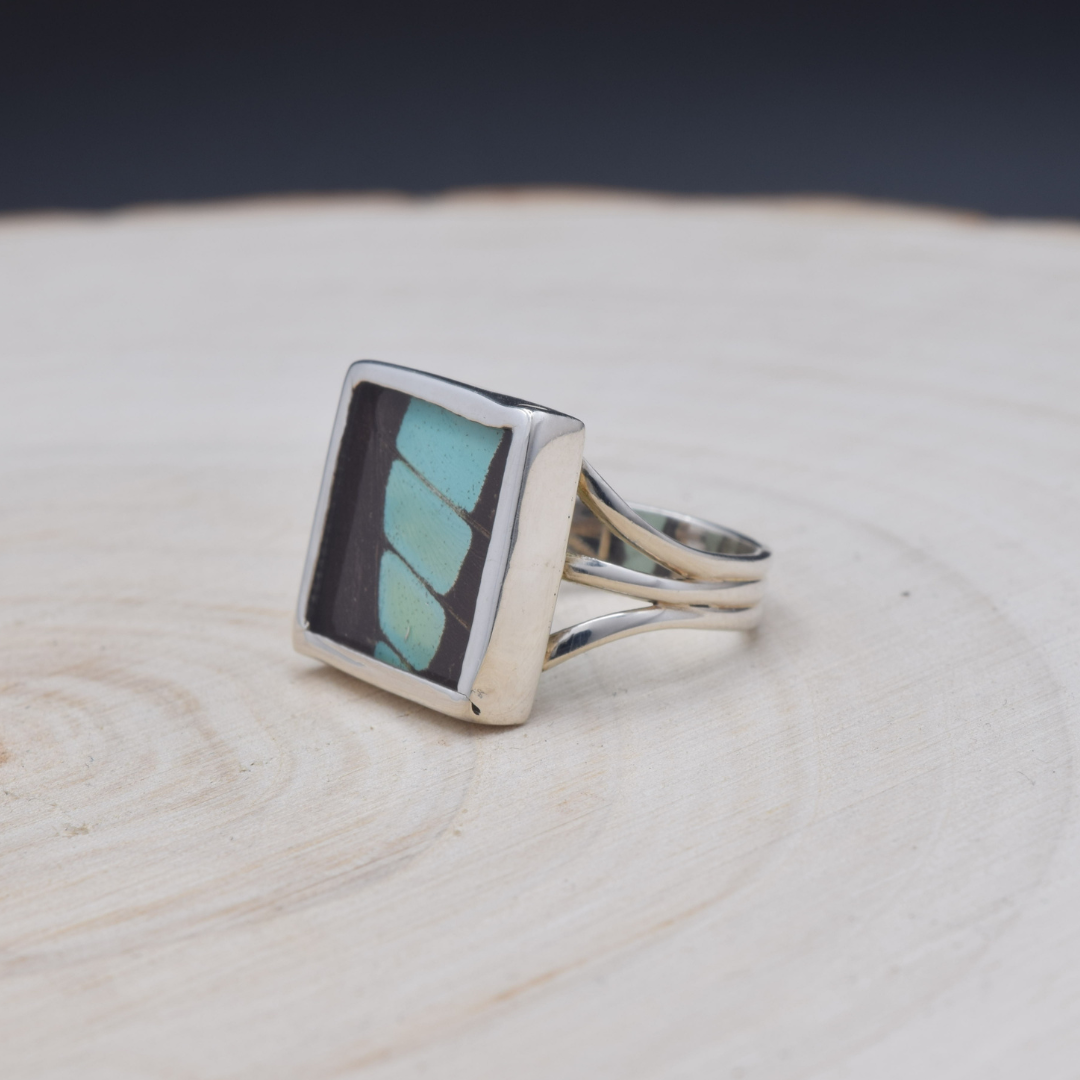 Common Bluebottle Fine Silver Square Ring