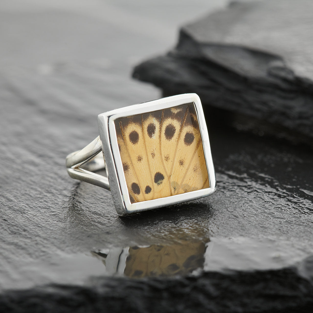 Leopard Lacewing Fine Silver Square Ring