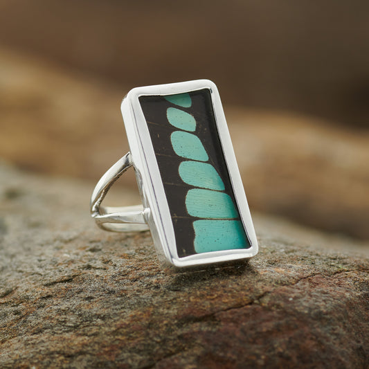 Common Bluebottle Fine Silver Rectangle Ring