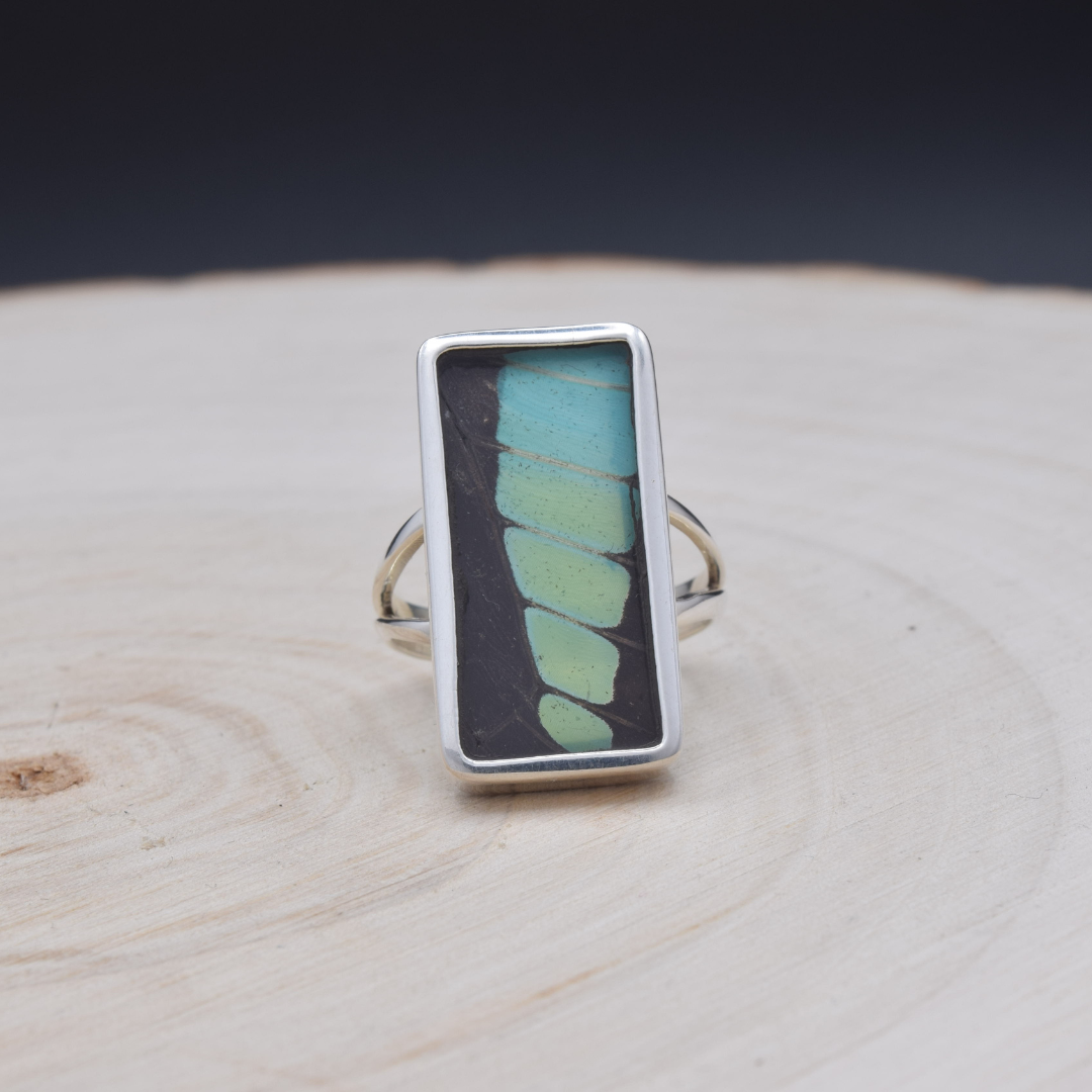 Common Bluebottle Fine Silver Rectangle Ring