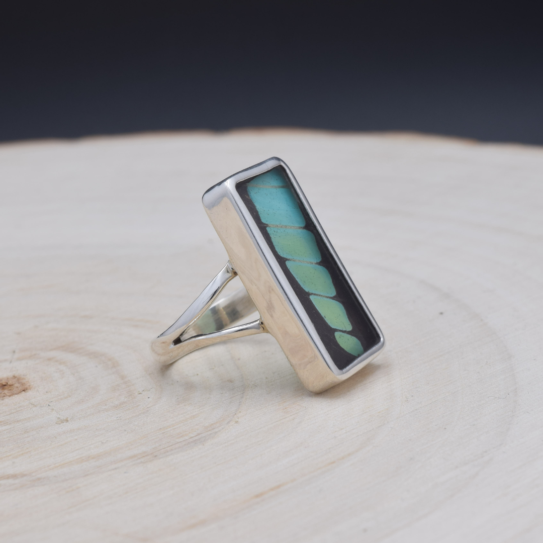 Common Bluebottle Fine Silver Rectangle Ring