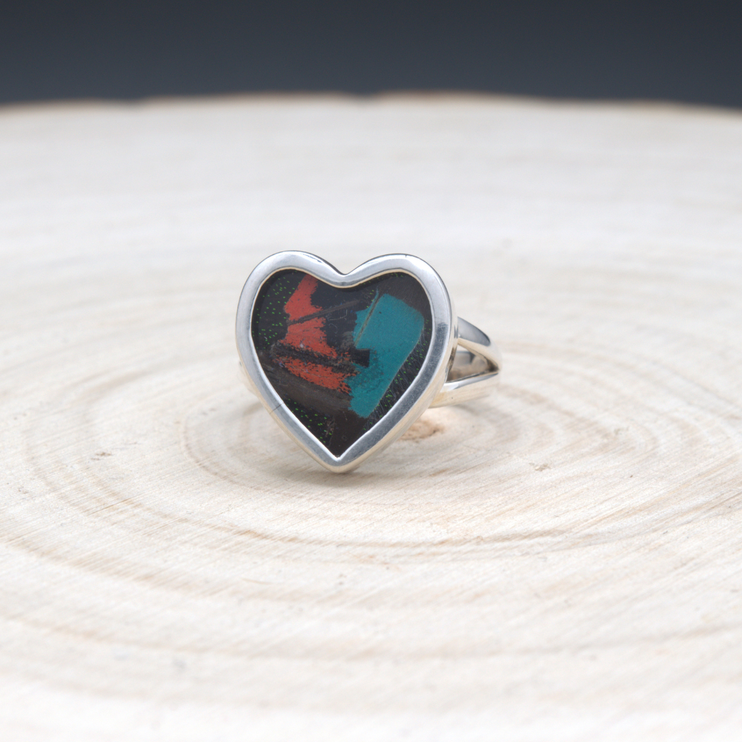 Mixed Butterfly Rectangle Fine Silver Ring