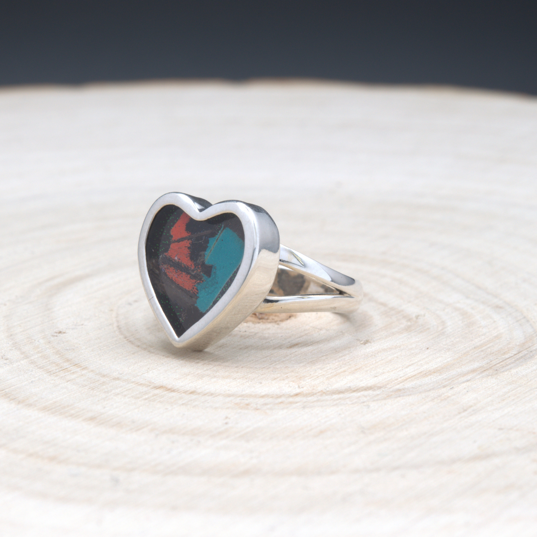 Mixed Butterfly Rectangle Fine Silver Ring