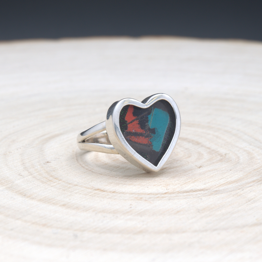 Mixed Butterfly Rectangle Fine Silver Ring
