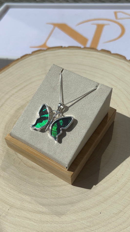 Sunset Moth Small Realistic Butterfly Fine Silver Pendant