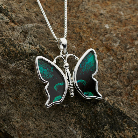 Green Banded Swallowtail Fine Silver Pendant