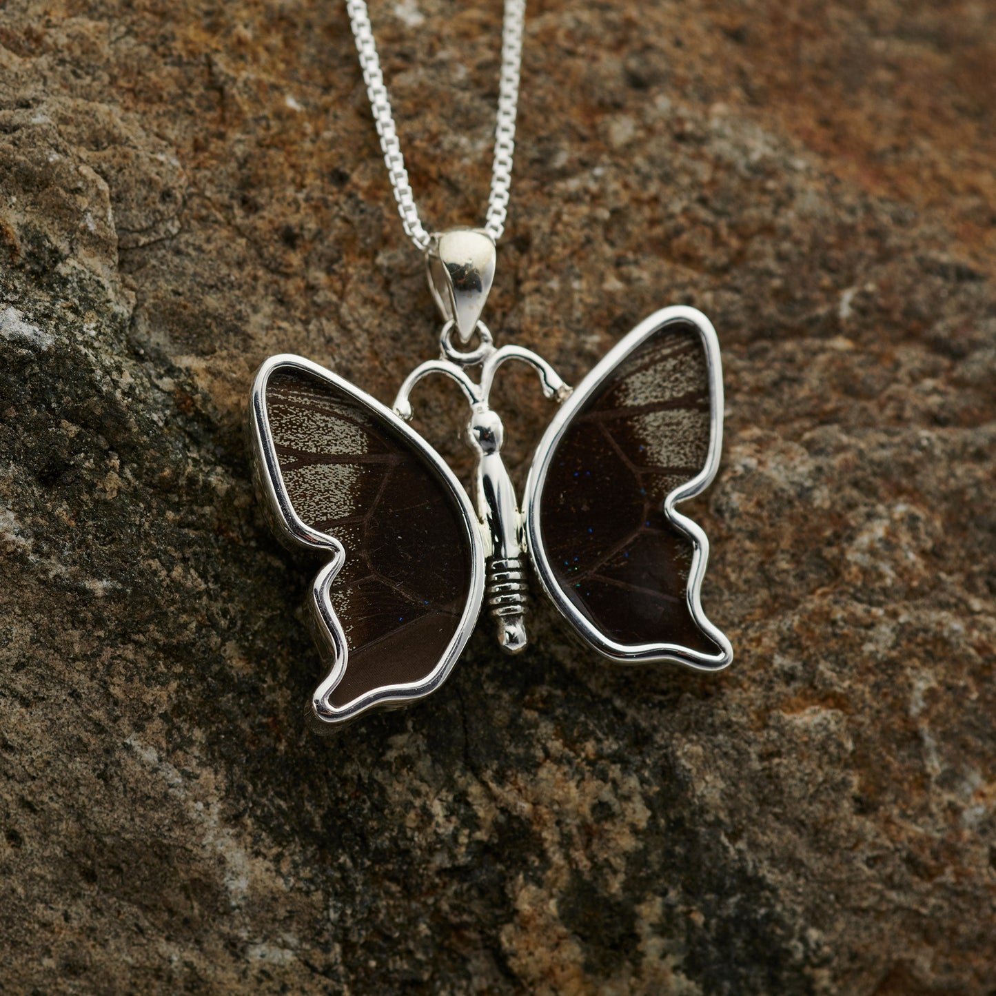 Mountain Blue Small Realistic Butterfly Fine Silver Pendant