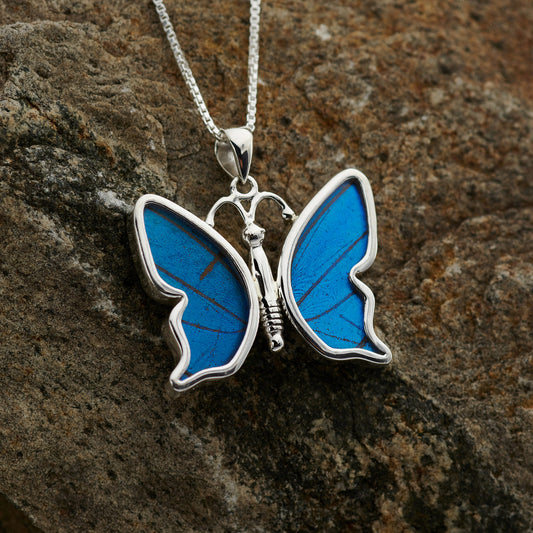 Blue Morpho Fine Silver Pendant