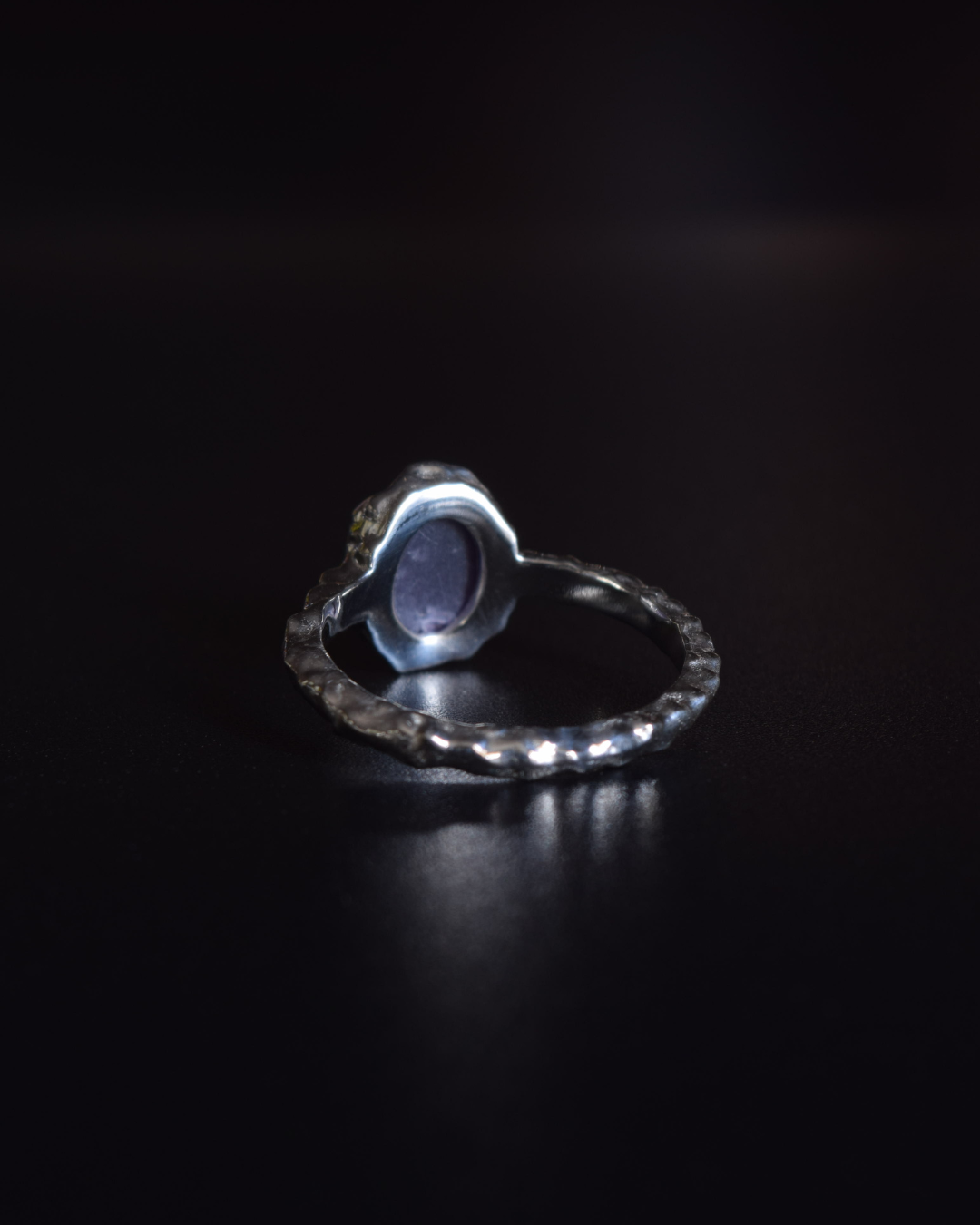 Amethyst Sterling Silver Hammered Oval Ring