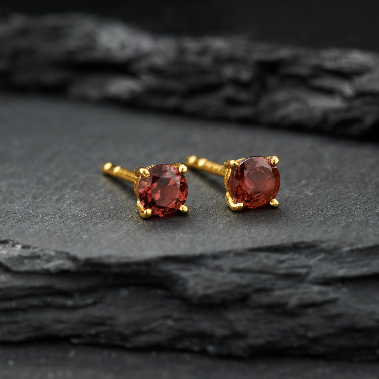 Garnet Everyday Gold Studs