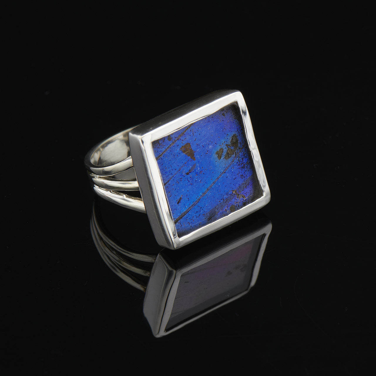 Blue Morpho Fine Silver Square Ring