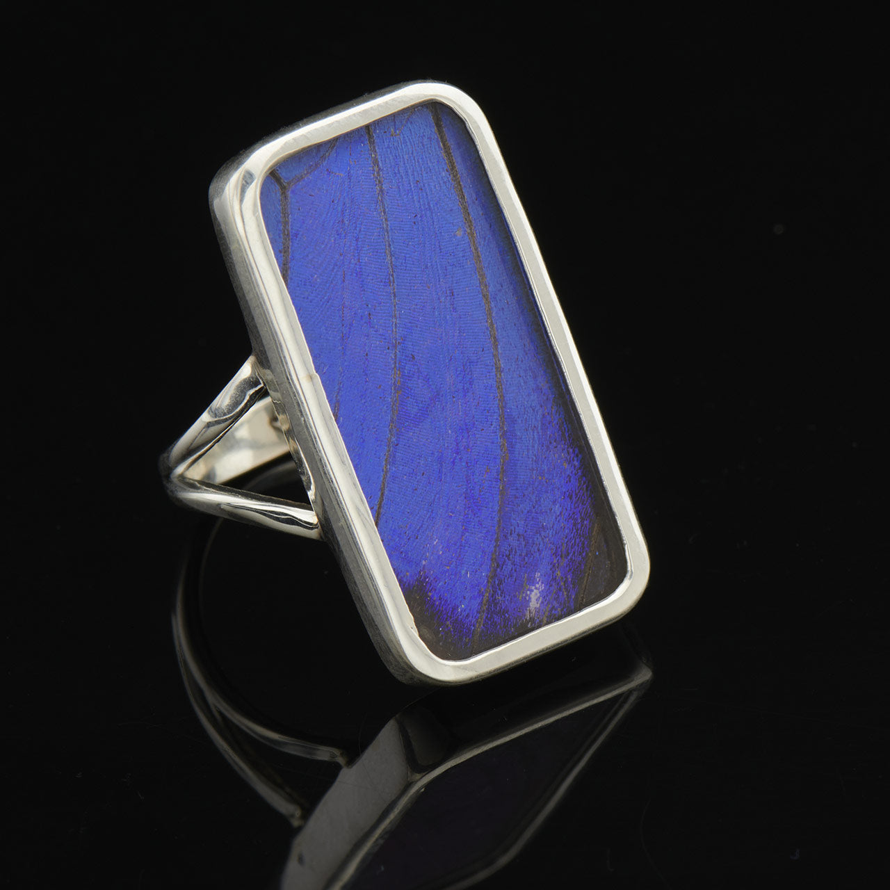 Blue Morpho Fine Silver Rectangle Ring