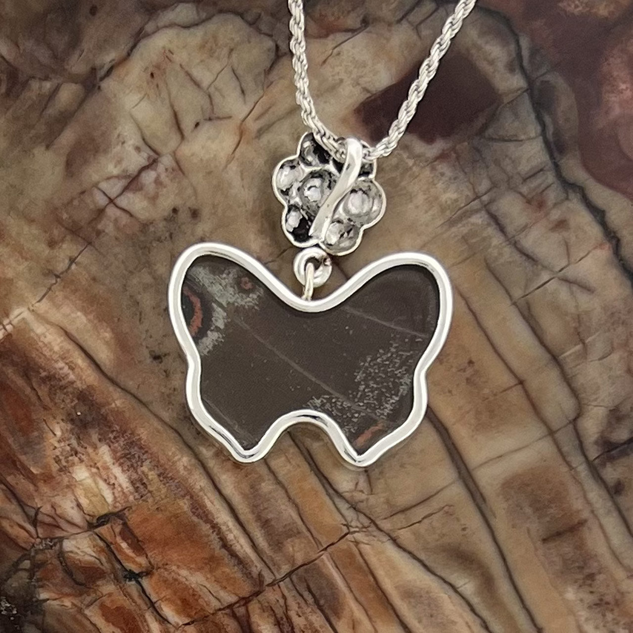 Bl. Morpho Sm Flower Btrfly Fine Silver Pendant