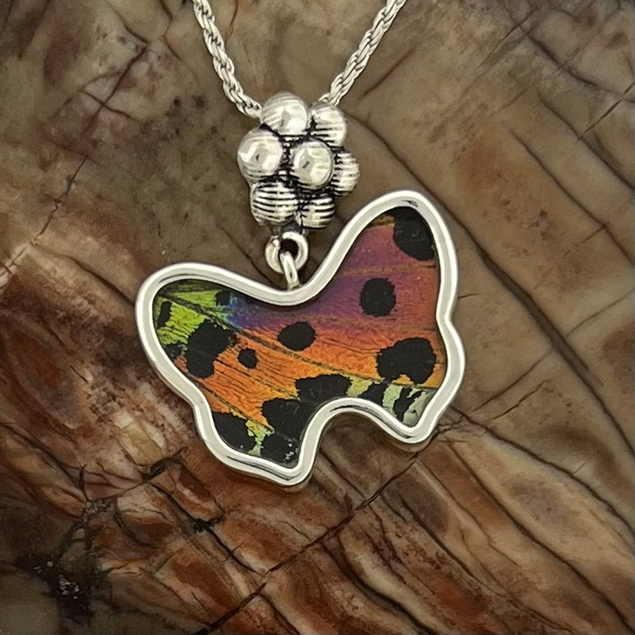 Sunset Moth Sm Flower Btrfly Fine Silver Pendant
