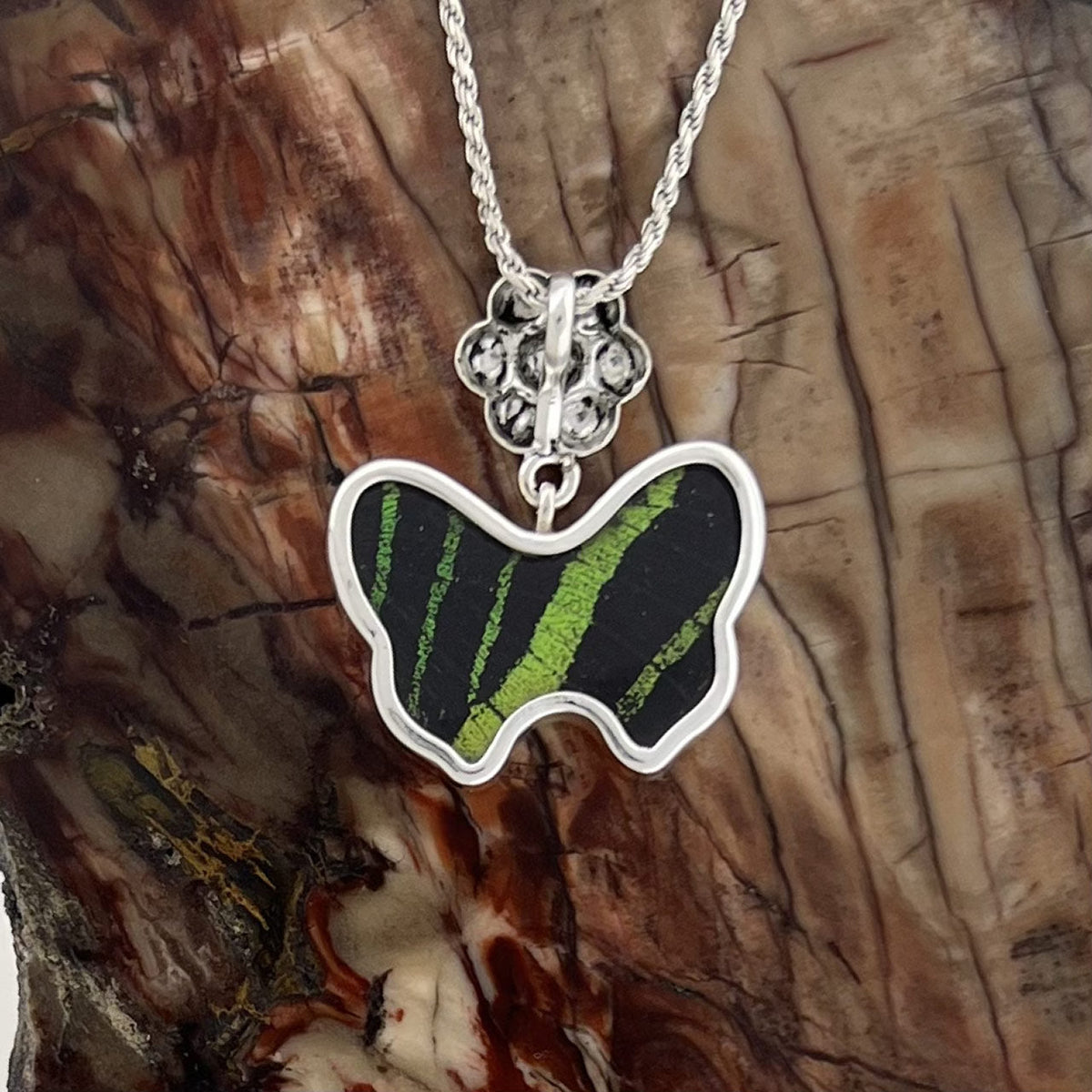 Leilus Flower Butterfly Fine Silver Pendant