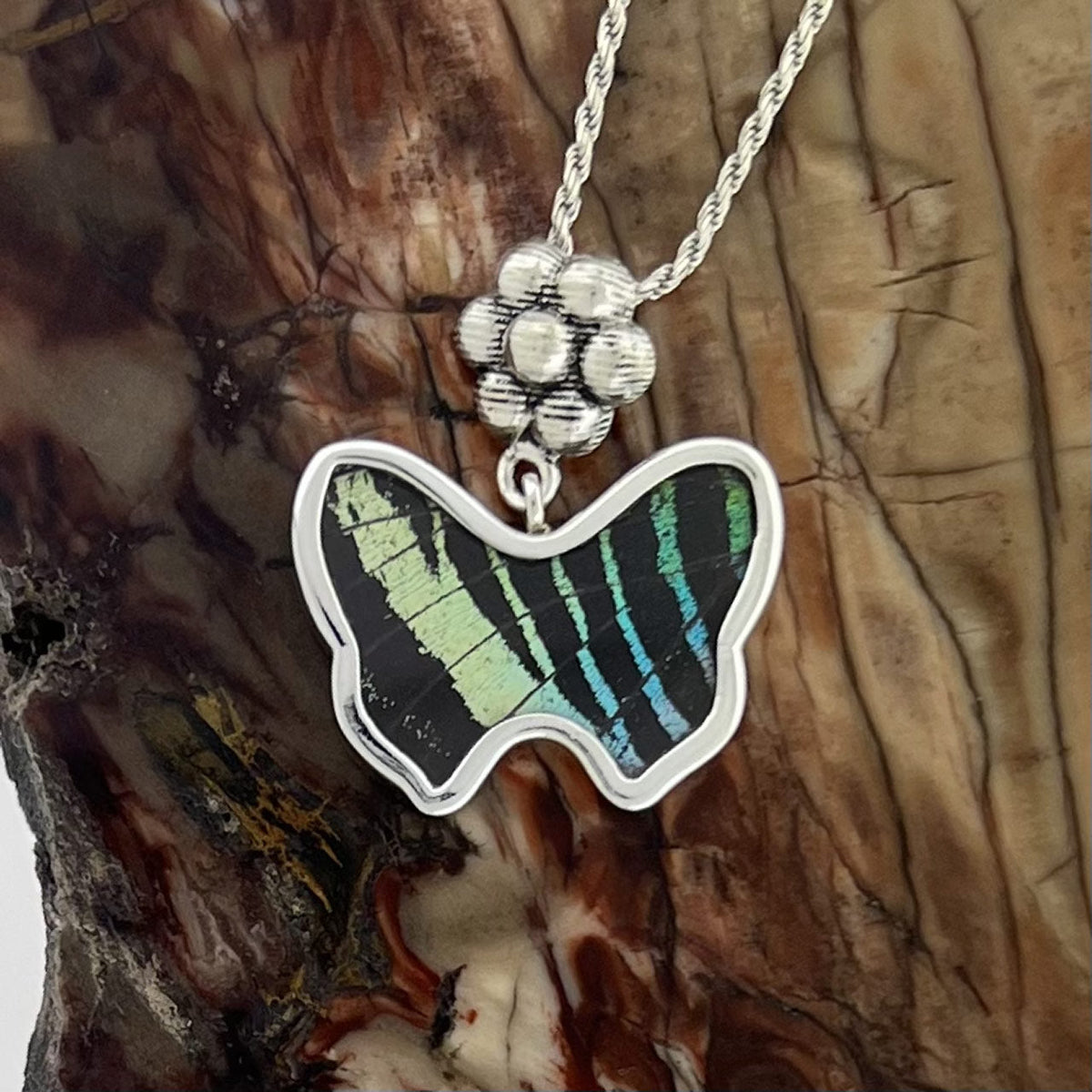 Leilus Flower Butterfly Fine Silver Pendant