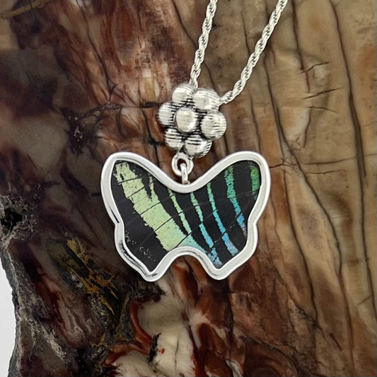 Leilus Flower Butterfly Fine Silver Pendant