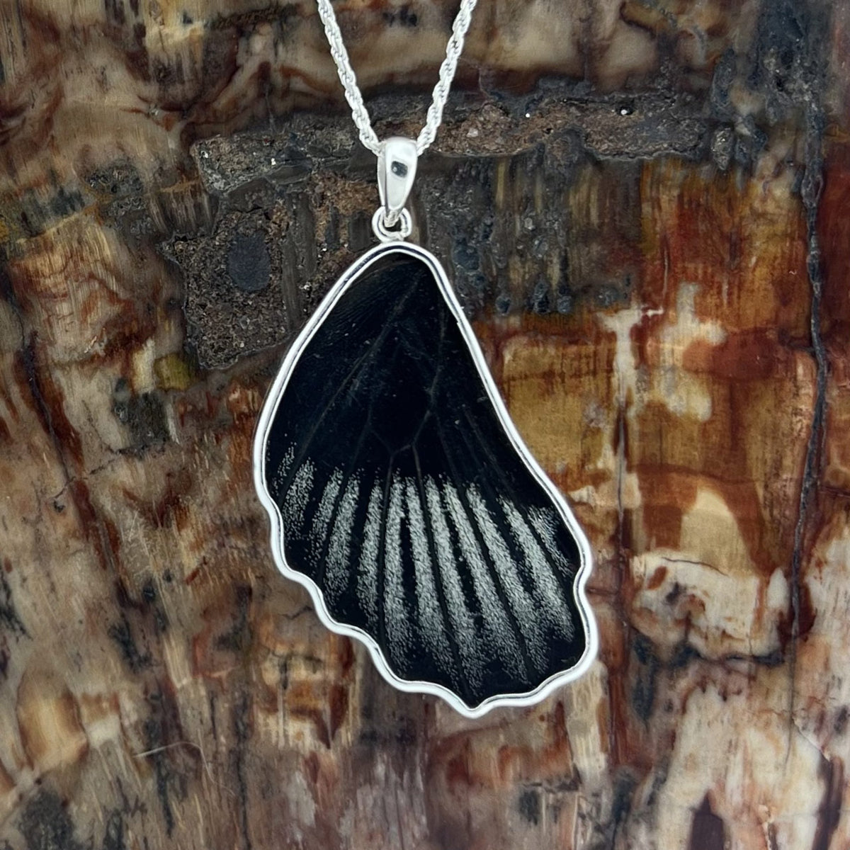 Scarlet Mormon Large Hindwings Fine Silver Pendant