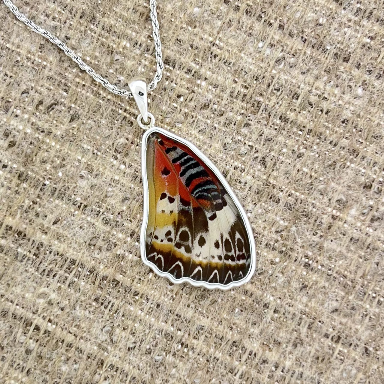 Leopard Lace. Sm Forwings Fine Silver Pendant
