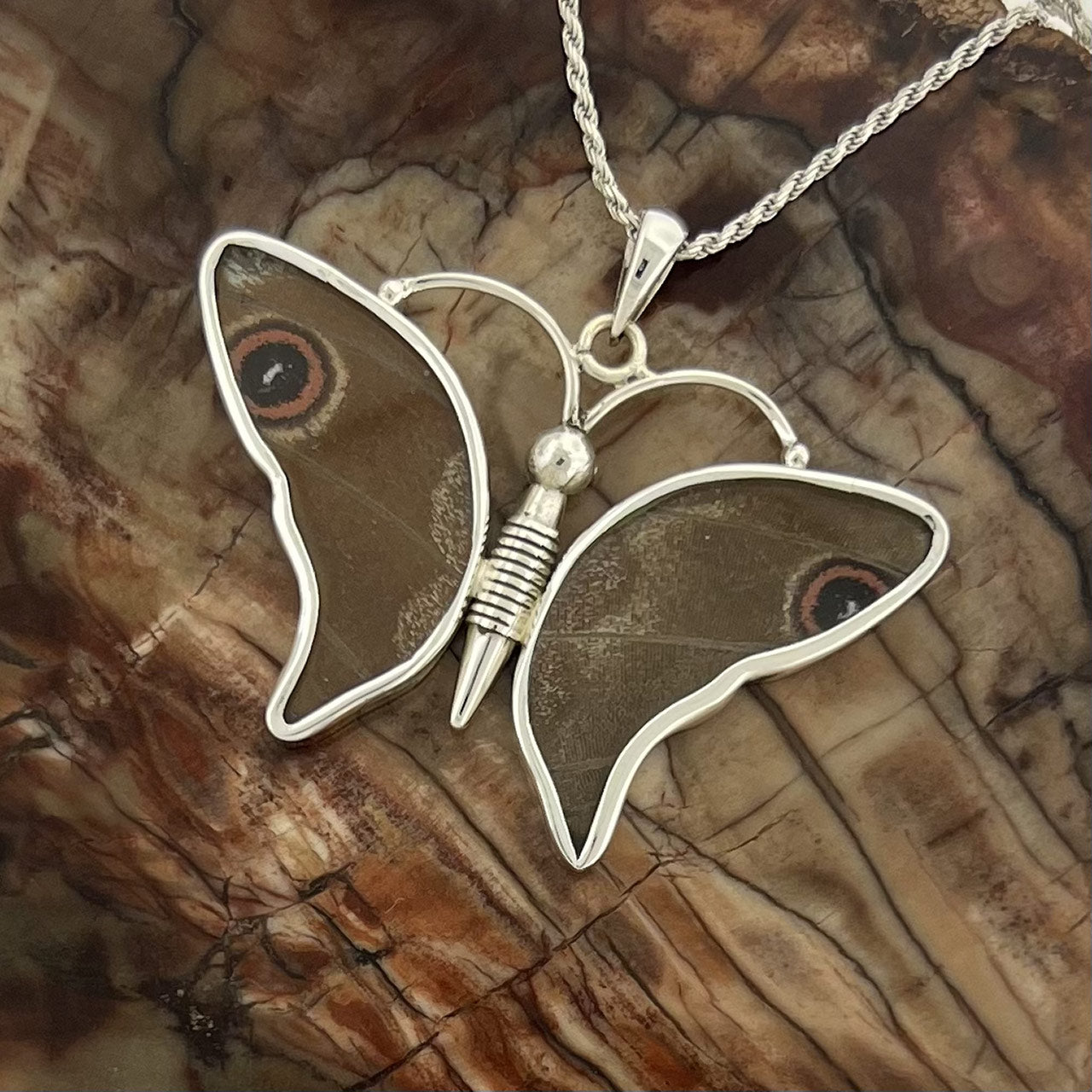 Bl. Morpho Lg Full Butterfly Fine Silver Pendant