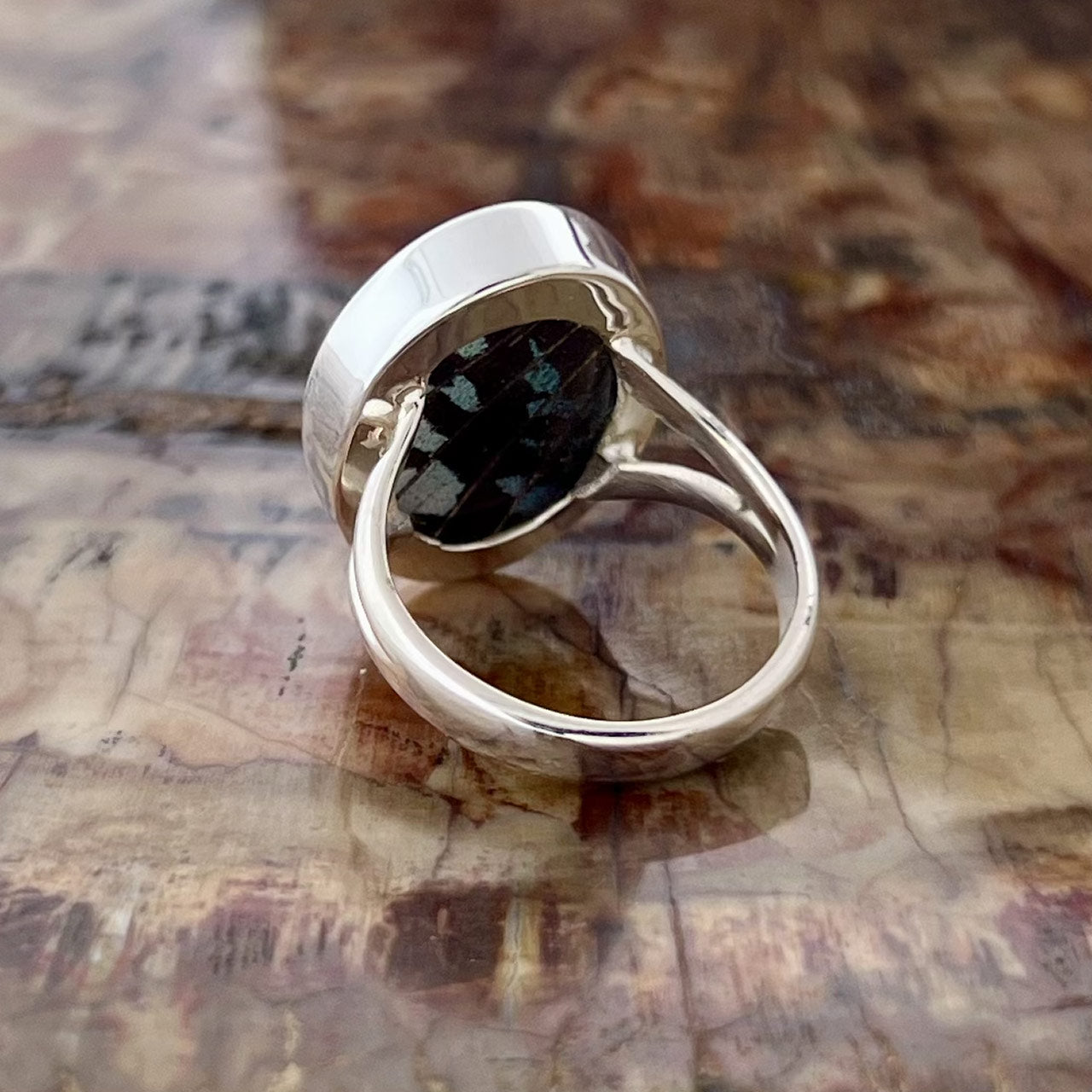 Sunset Moth Oval Forwing Fine Silver Ring