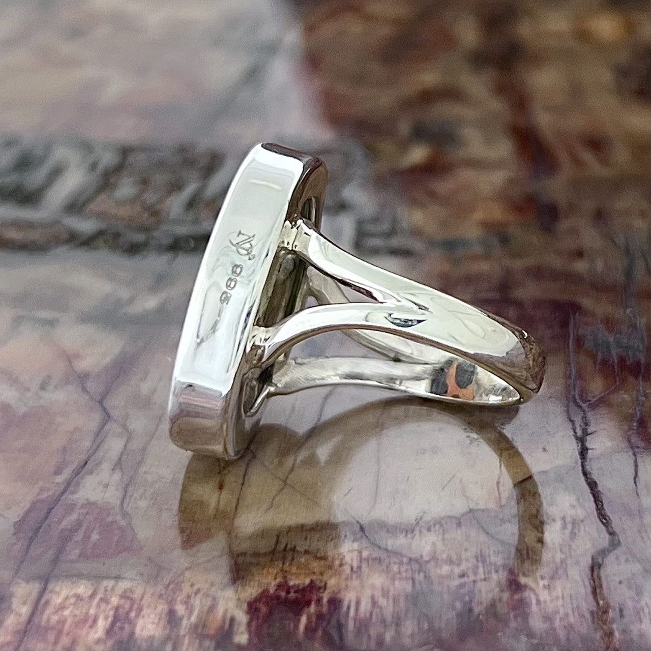 Sunset Moth Oval Hindwings Fine Silver Ring
