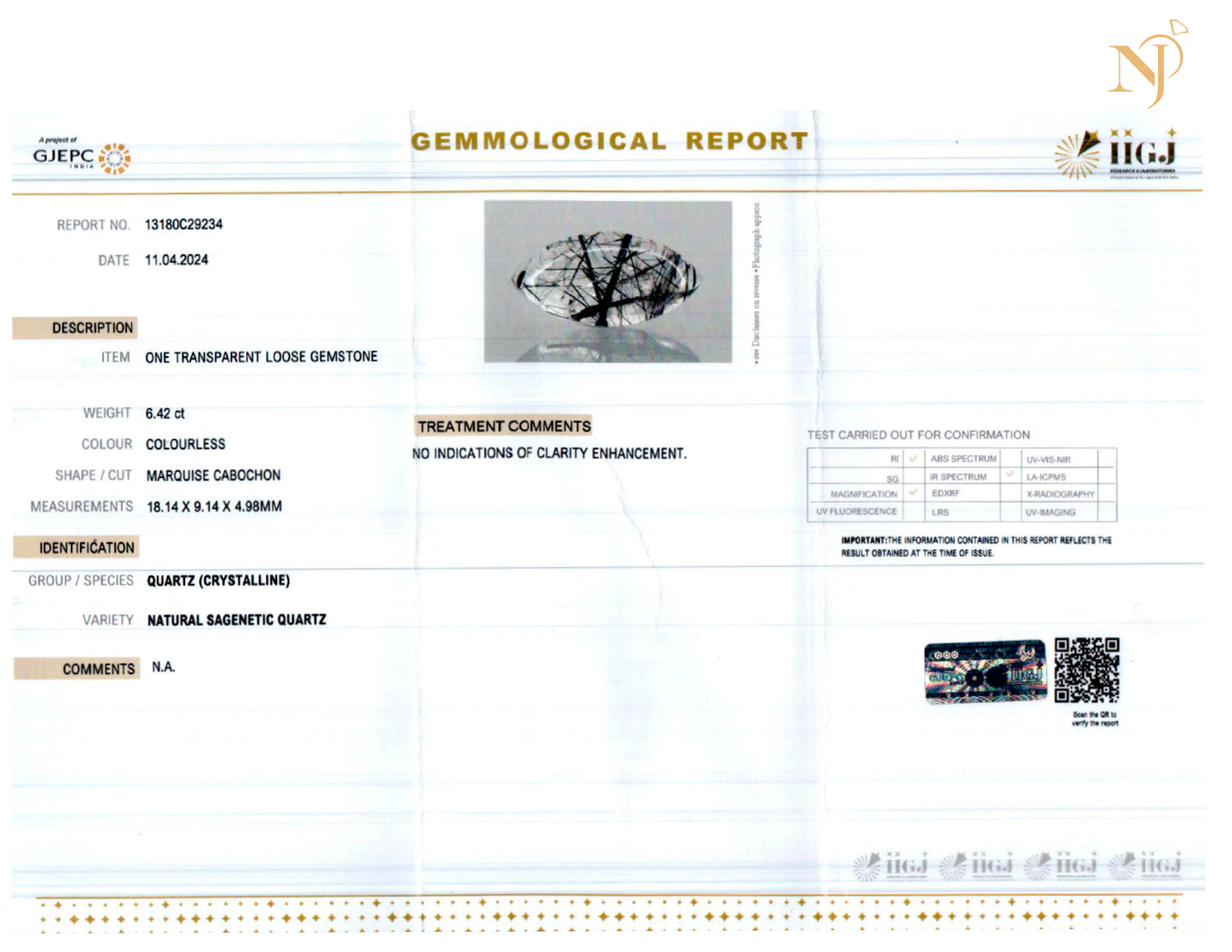 Black Rutile Stone Certification