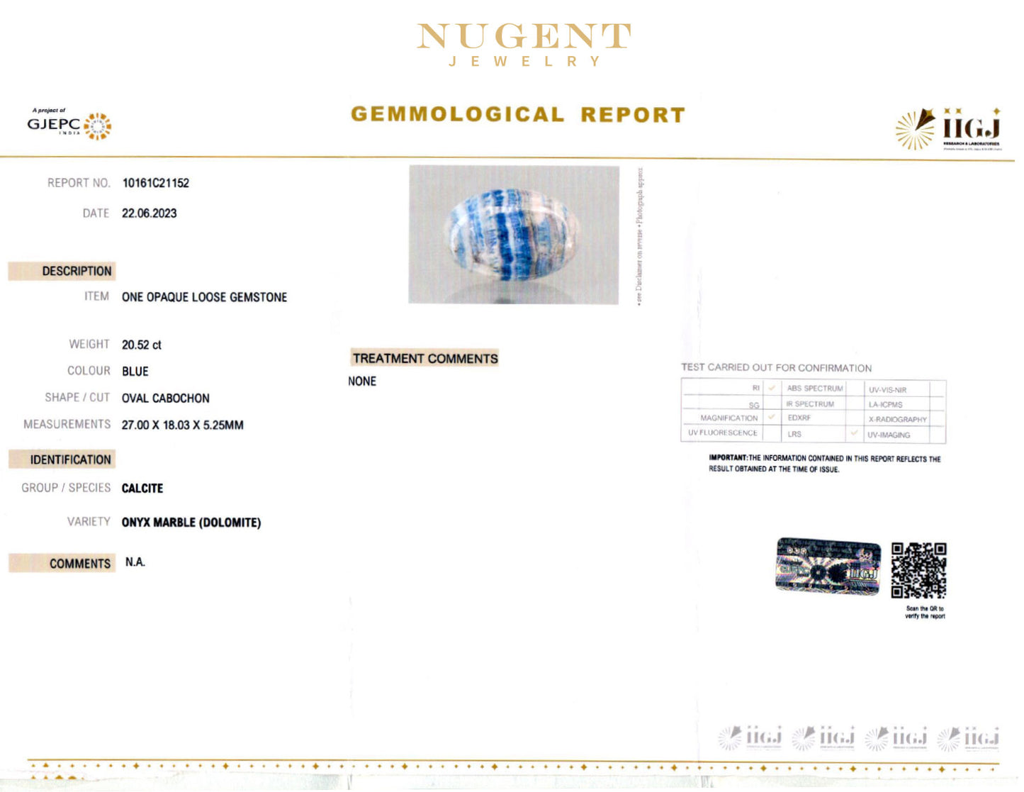 Blue Scheelite Stone Certification