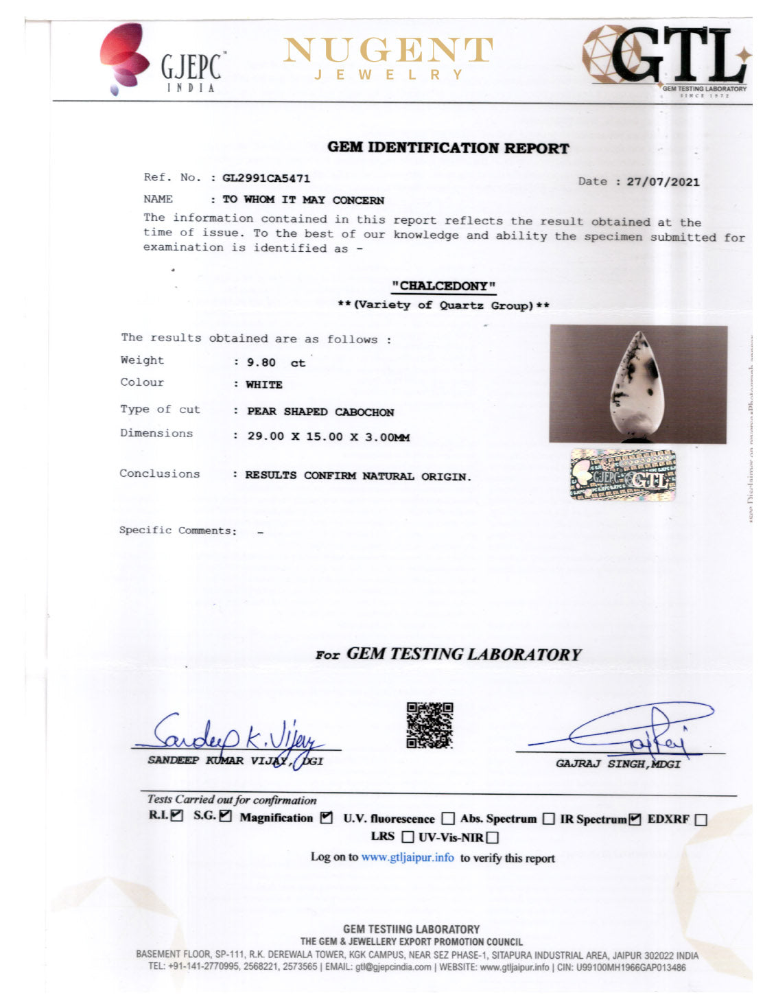 Dendrite Opal Stone Certification