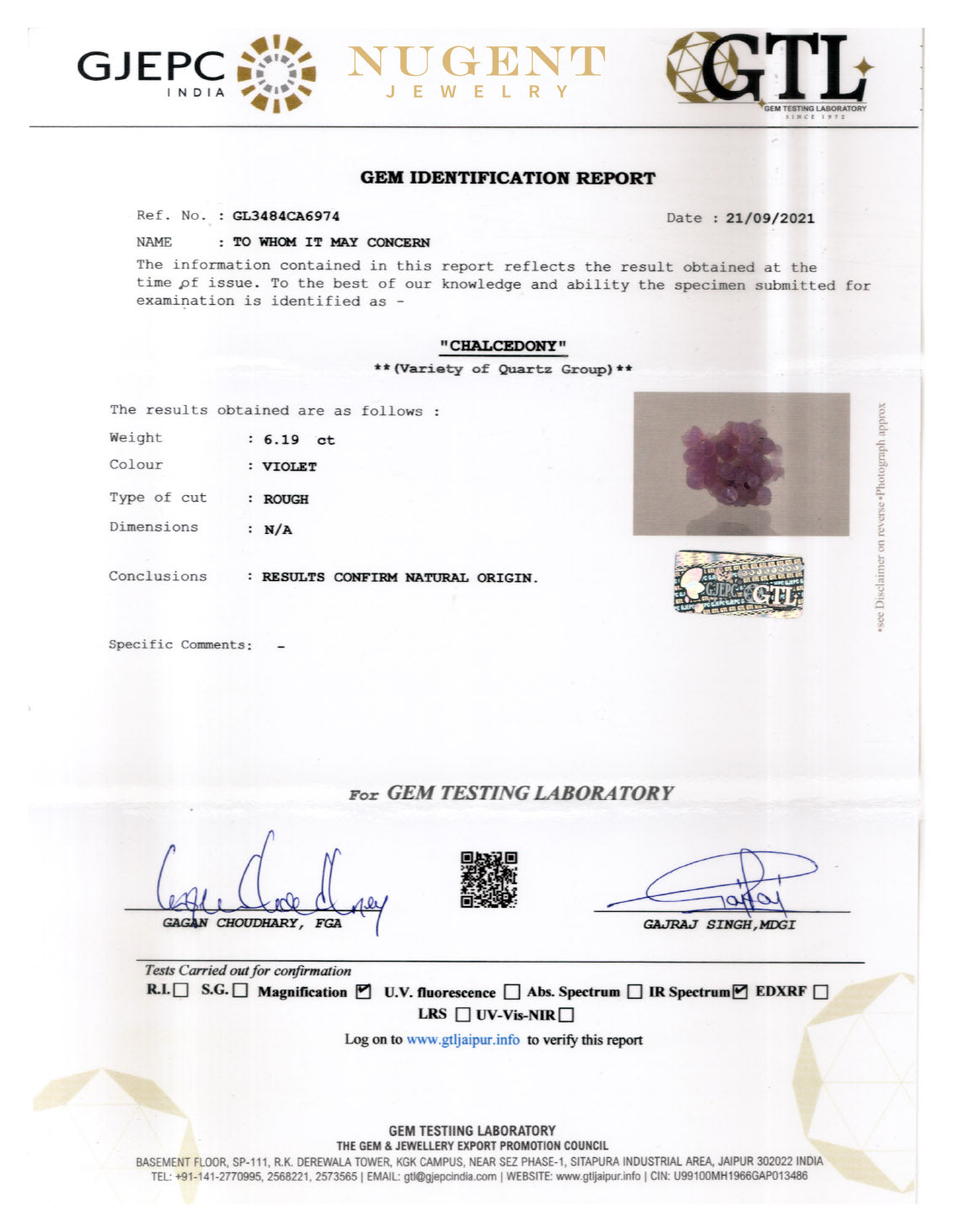 Grape Agate Stone Certification