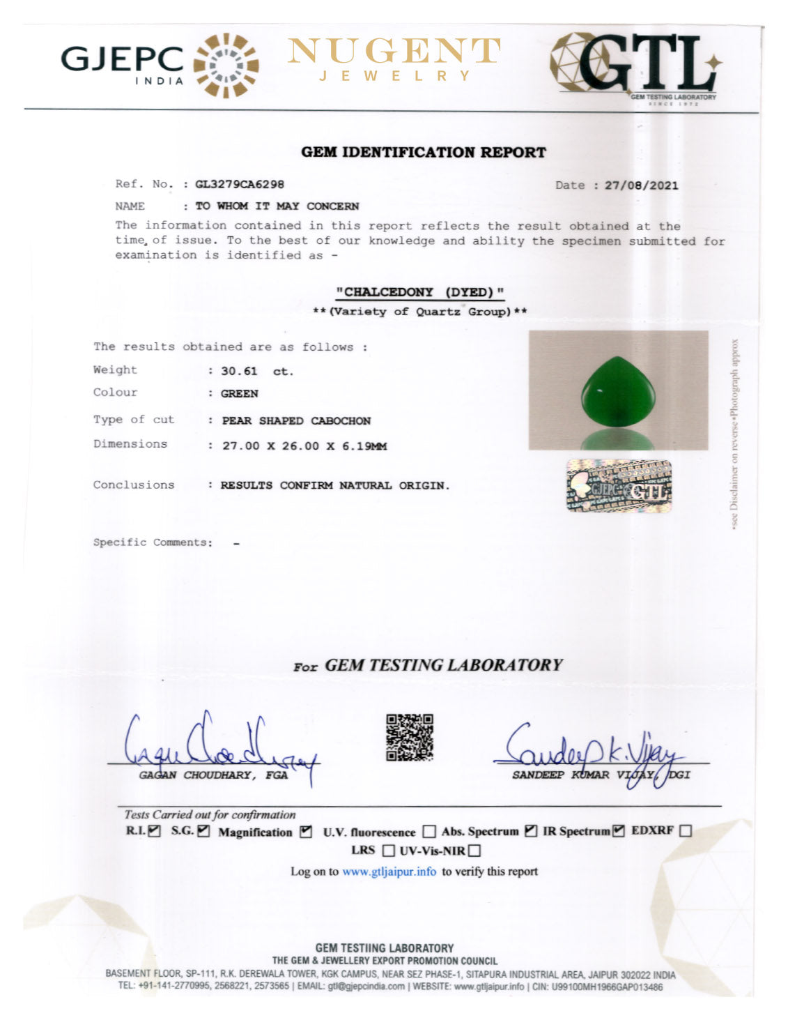 Green Onyx Stone Certification