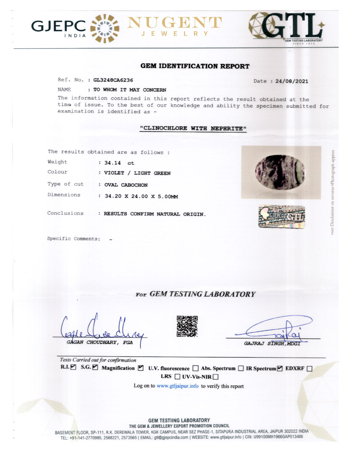 Kammererite Stone Certification