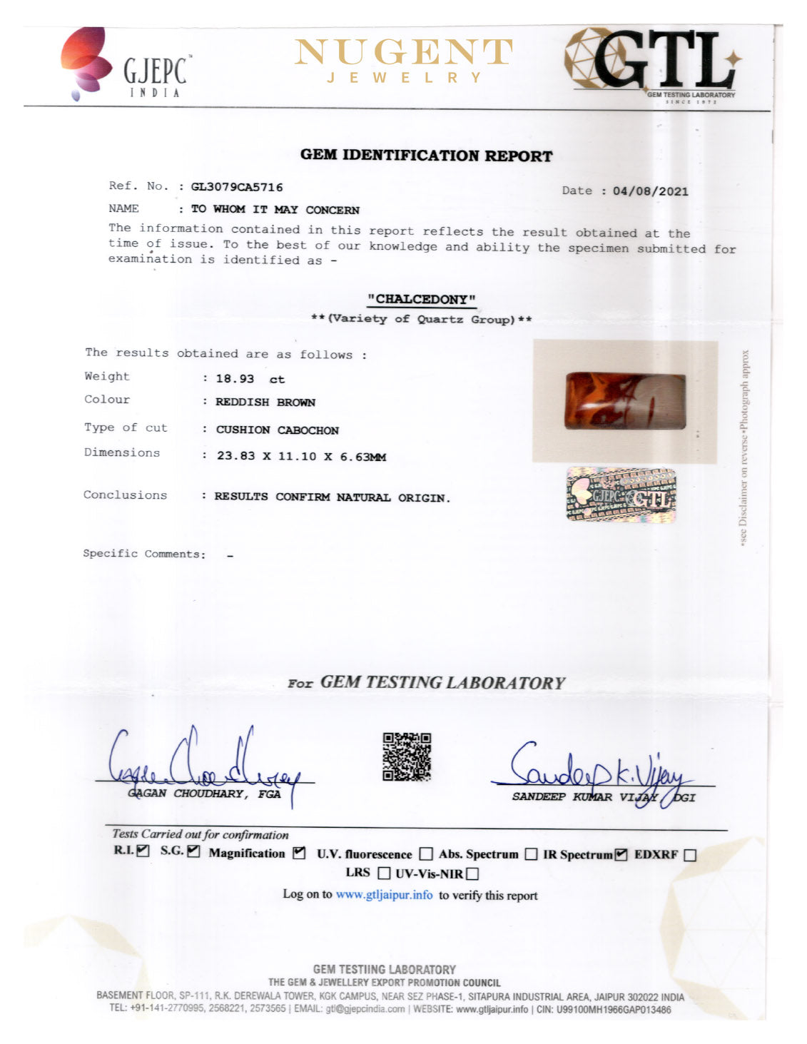 Noreena Jasper Stone Certification