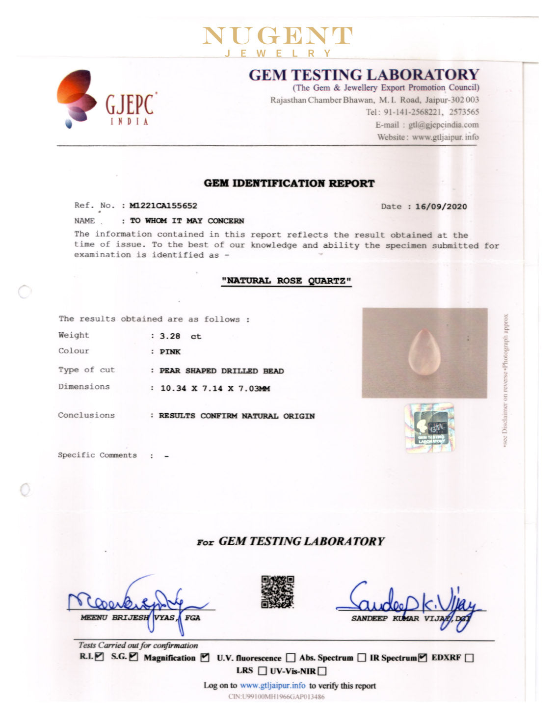Rose Quartz Stone Certification