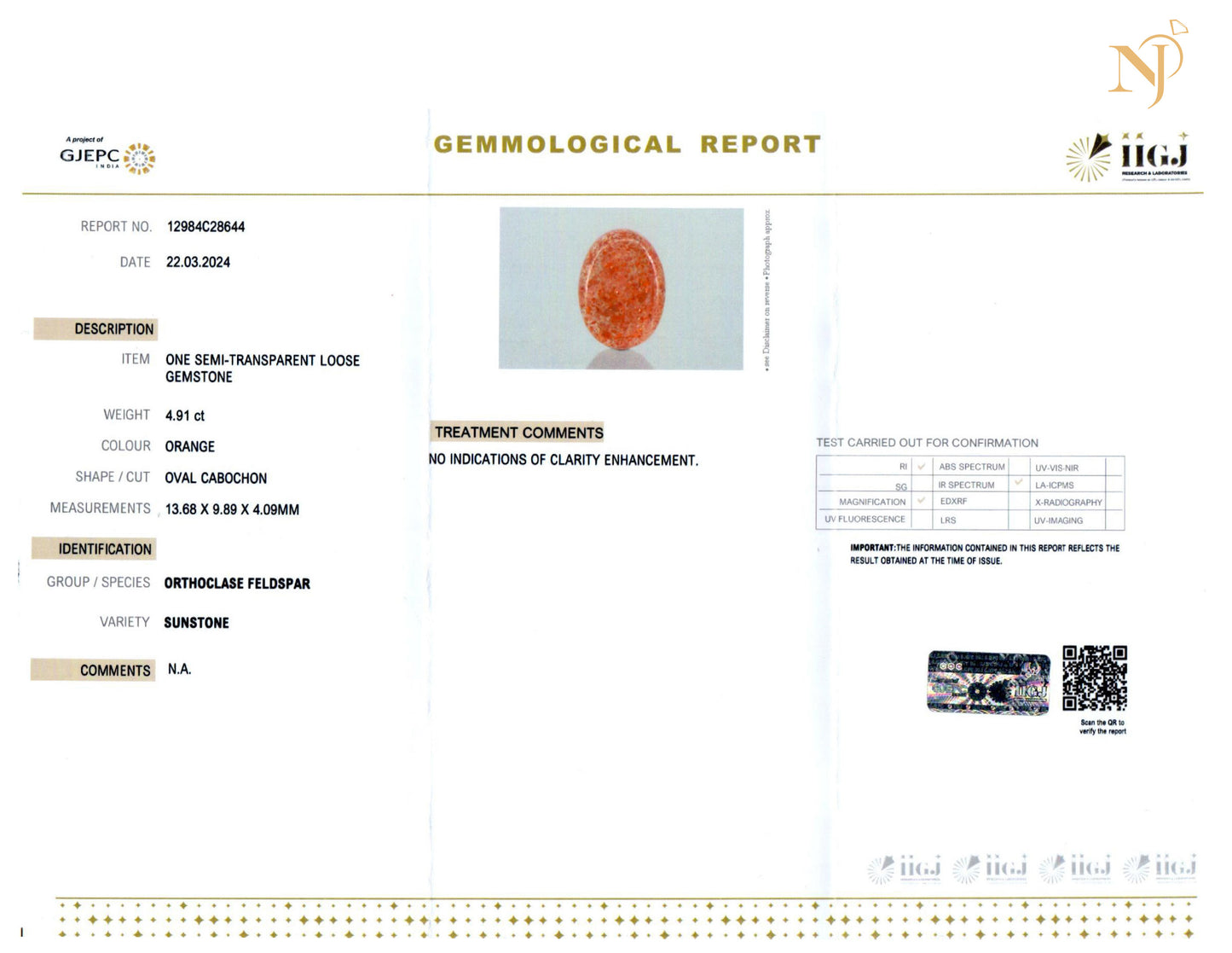 Sunstone Stone Certification